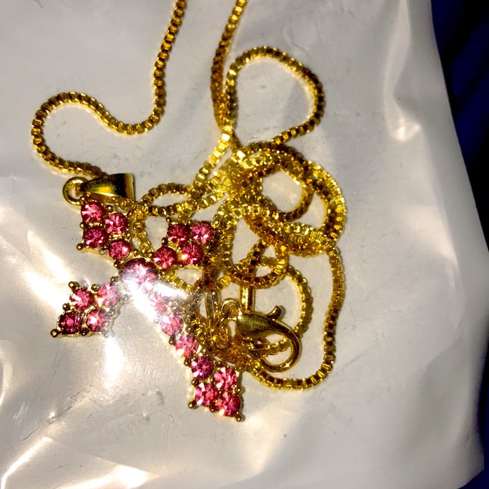 3 jeweled gold tone cross necklaces individual sealed packages